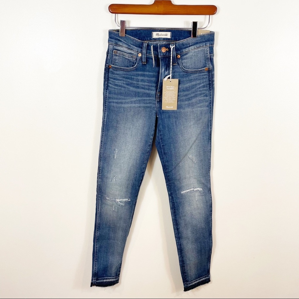 MADEWELL 9” High Rise Skinny Jean NWT 25 Raw Hem Distressed Slit Knee